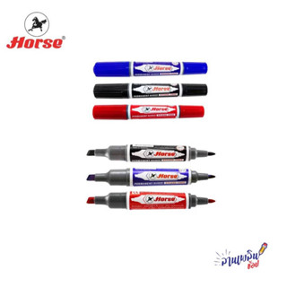 HORSE ปากกาเคมี มาร์คเกอร์ ชนิด 2 หัว ตราม้า (1ด้าม) กันน้ำ …