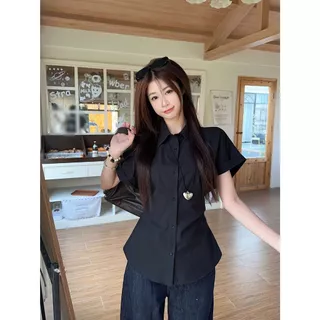COCO💙เสื้อสุภาพสตรี แขนสั้น สีทึบ ปลอกคอ POLO ประเภทรุ่น Slim Fit ความเรียบง่าย อารมณ์ แฟชั่นสบาย ๆ การเดินทาง ทุกวัน