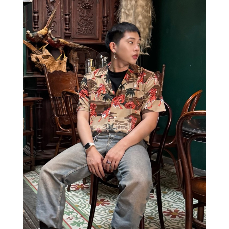 ✅พร้อมส่งจากไทย✅ เสื้อฮาวายวินเทจ ลายเสือทะเลทราย H090 เนื้อผ้าไม่ยับไม่ร้อนไม่ต้องรีด