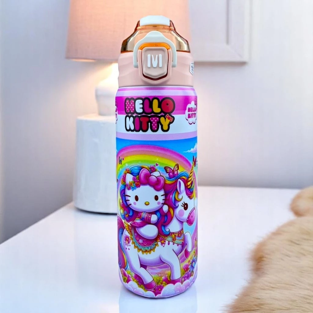 กระติกน้ำเด็ก  กระติกเก็บความเย็น 2 ช่องดื่ม สกรีน3Dรอบแก้ว ขนาด 600 ML  สแตนเลส304 พร้อมส่ง thumbnail 6