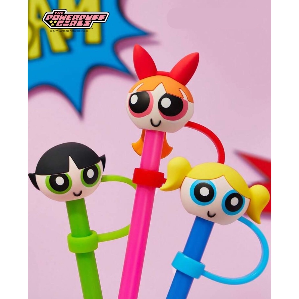 (พร้อมส่ง🌟) Powerpuff Girls เซ็ท 3 ชิ้น จุกปิดหลอดซิลิโคน จุกปิดหลอดดูดน้ำ