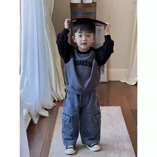 ส่งจากไทย กางเกางยีนส์คาร์โก้เด็ก แฟชั่นแนวสรีท ใส่เต้น Cover Dance สำหรับเด็ก 100-140 cm