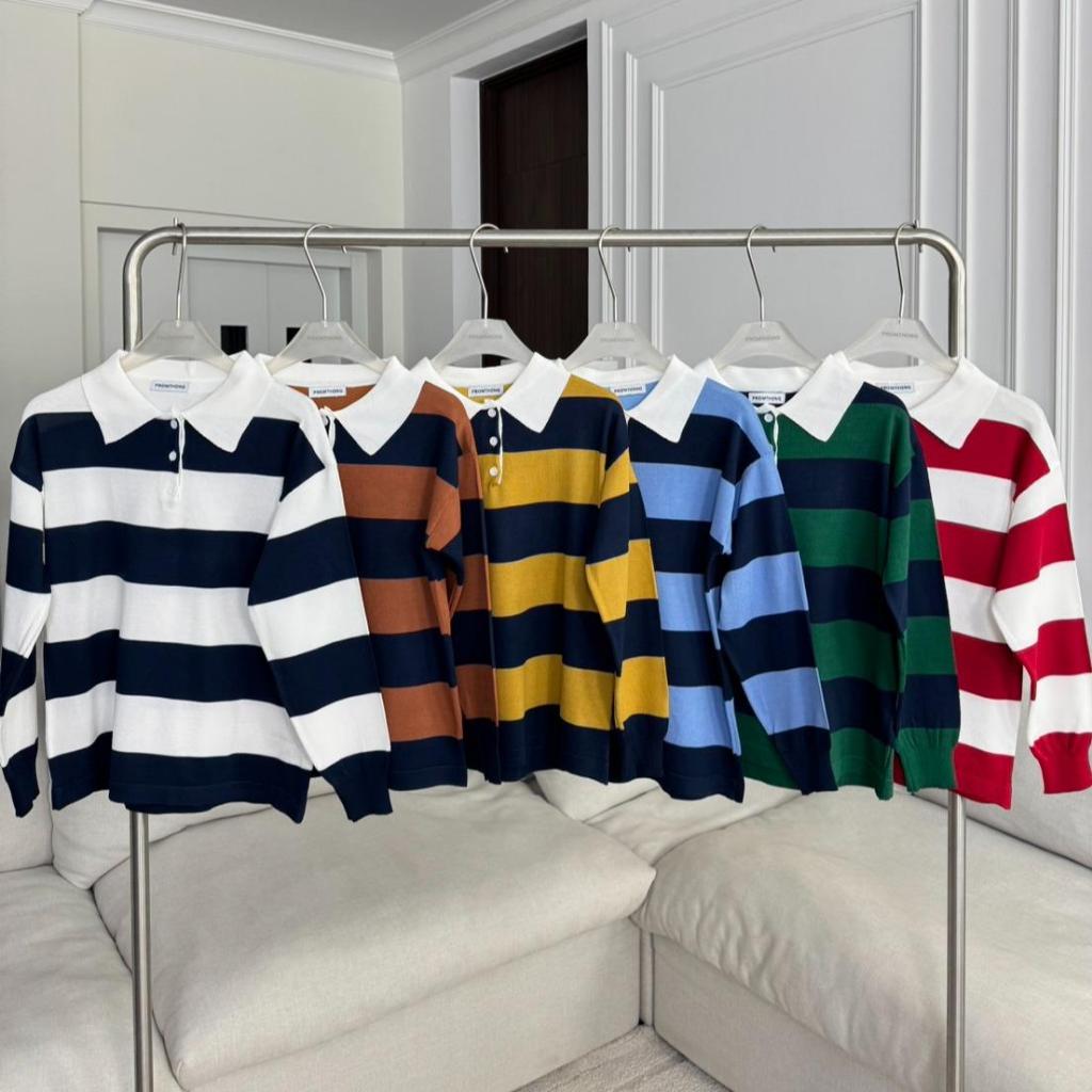 PTPL2842 เสื้อโปโลลายทางผ้าไหมพรม PROMTHONG