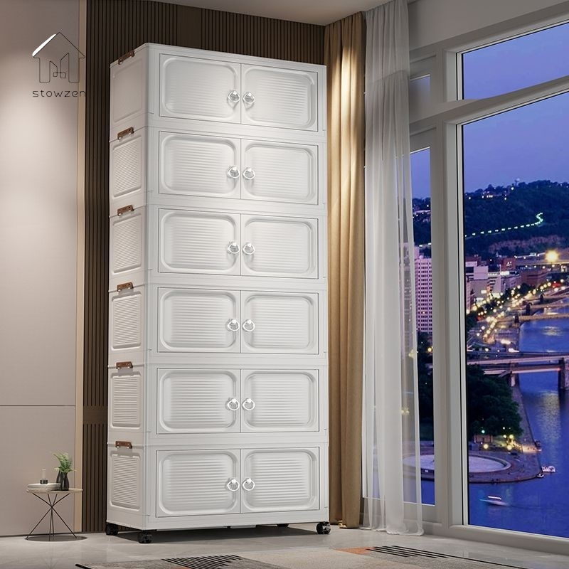 JIVARA ตู้เก็บของใหญ่ ตู้เก็บของ ตู้อเนกประสงค์ วางซ้อนได้สูง ตู้เก็บของแบบพับได้ มีล้อเลื่อน ตู้เสื