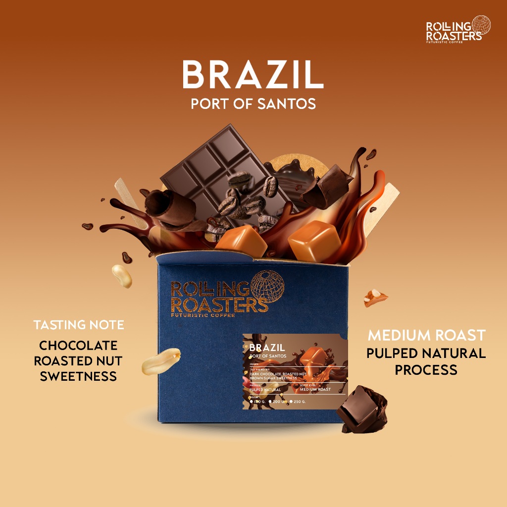 Rolling Roasters เมล็ดกาแฟคั่วกลาง BRAZIL SANTOS ขนาด 250g