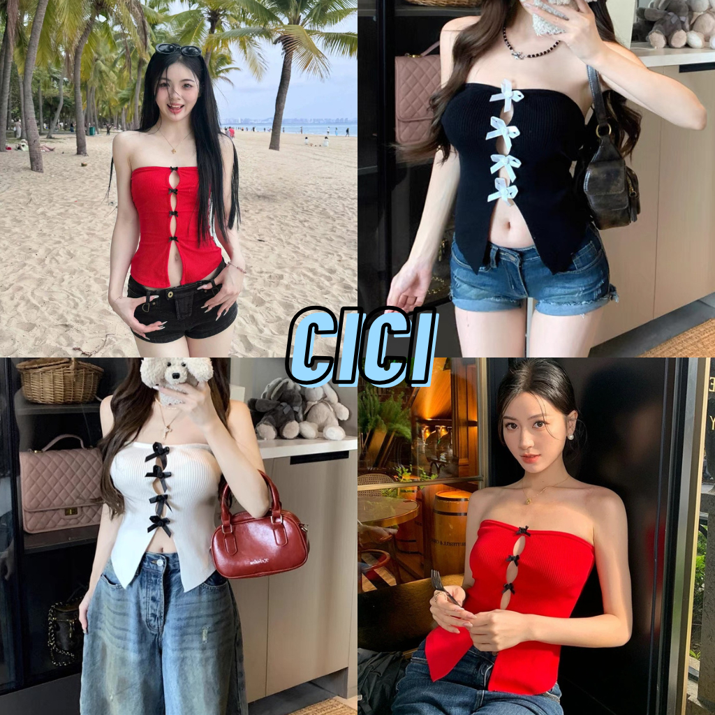 ส่งทันที Cici(NO. H8857) เกาะอกดีเทลแต่งอกพร้อมติดโบว์ประดับสไตล์สาวเผ็ดๆ เหมาะสำหรับช่วงฤดูร้อน