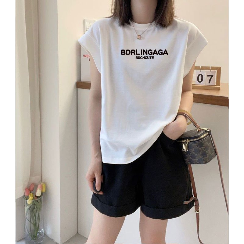 เสื้อแขนกุดวินเทจ oversize เสื้อผ้าสาวอวบแฟชั่นฤดูร้อนใหม่ลําลองทรงหลวมสไตล์เกาหลีน่ารัก เสื้อยืดสวยๆผู้หญิงไซส์ใหญ่ 3XL