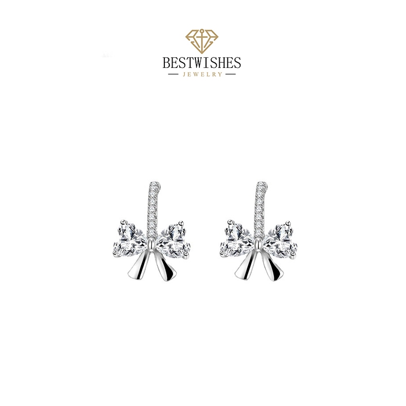 Jewelry  จี้เพชร ต่างหูโบว์ประดับเพชร Moissanite ต่างหูแฟชั่น ของขวัญวันเกิด E017H