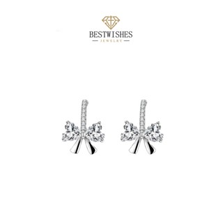 Jewelry ต่างหูเงิน จี้เพชร ต่างหูโบว์ประดับเพชร Moissanite ต…