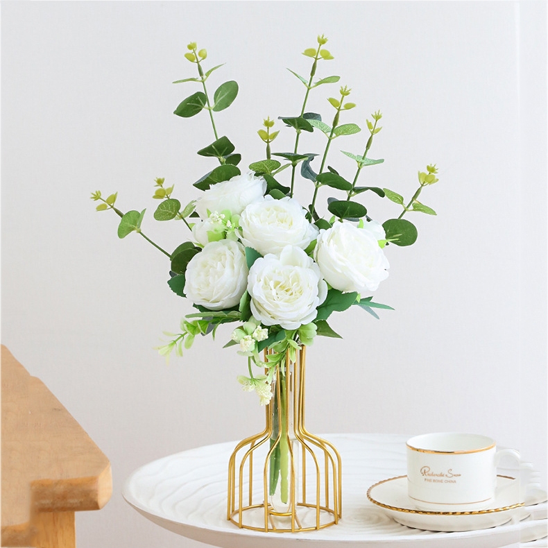 (ส่งจากไท) ดอกไม้ปลอม ช่อดอกไม้+แจกัน ดอกไม้เทียน ของตกแต่งบ้าน แจกันปากเล็ก ส่งไว