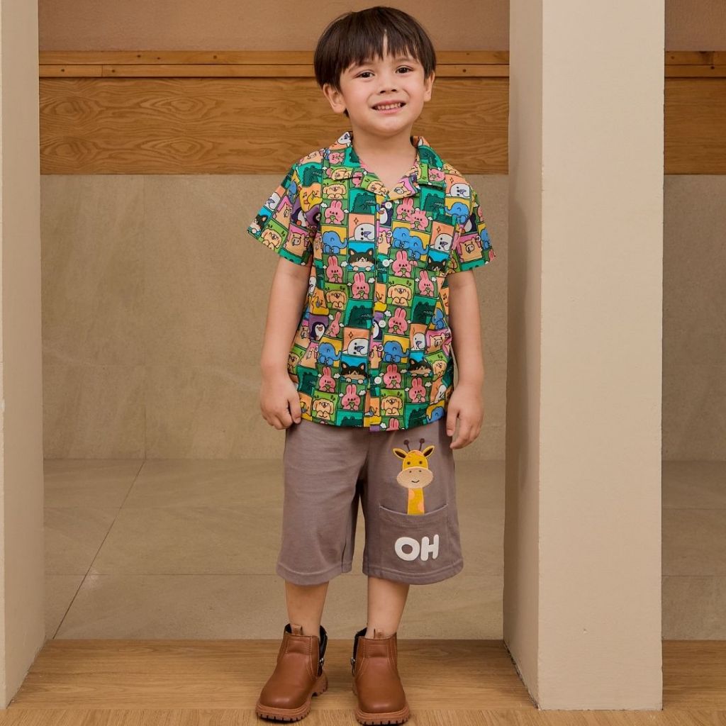 e'clat เสื้อเชิ๊ตเด็ก เสื้อเด็กผู้ชาย 1-6ปี ผ้าพิมพ์ลายสัตว์ เนื้อผ้าป๊อปปริ้น100%cotton ผ้าไม่ยืด 9077