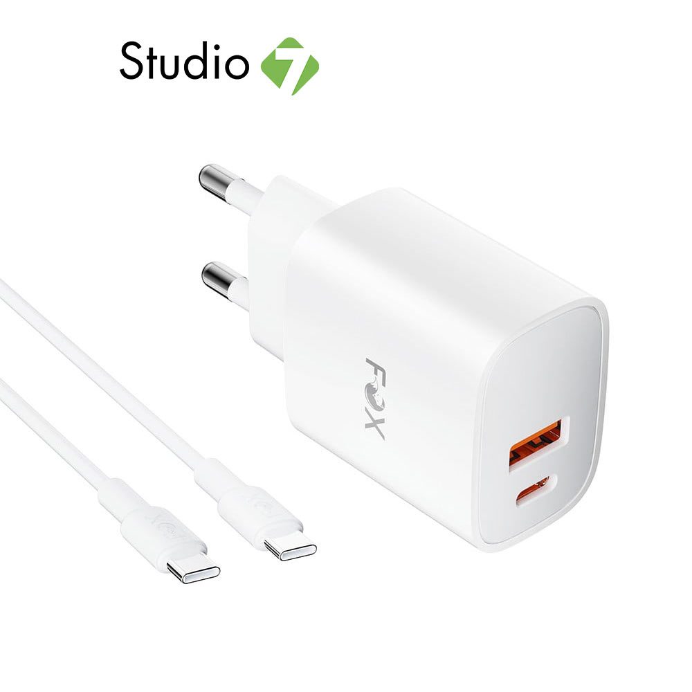 อะแดปเตอร์ FOX Wall USB Charger 1 USB-A (QC3.0A) / 1 USB-C (PD20W) + USB-C to USB-C Cable 1M. White 