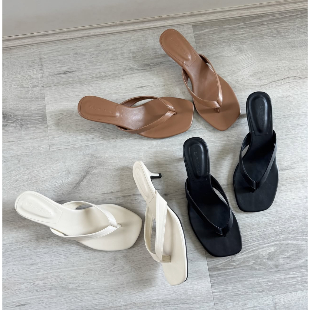 [พร้อมส่ง] WEAR.SOUL #S629-MONO Kitten Heel Sandals **ไซส์ค่อนไปทางใหญ่ไม่ต้องเผื่อ** รองเท้าส้นสูง รองเท้าหูคีบ