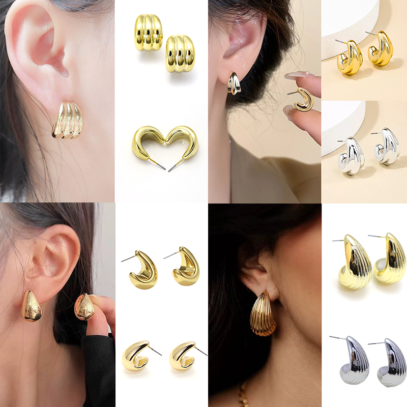🔥พร้อมส่ง🔥หลายรุ่น ต่างหูทอง earring ตุ้มหูห่วง ประเภทซี ต่างหูห่วง หรูหรา jewelry accessories 92.5เข็มเงิน
