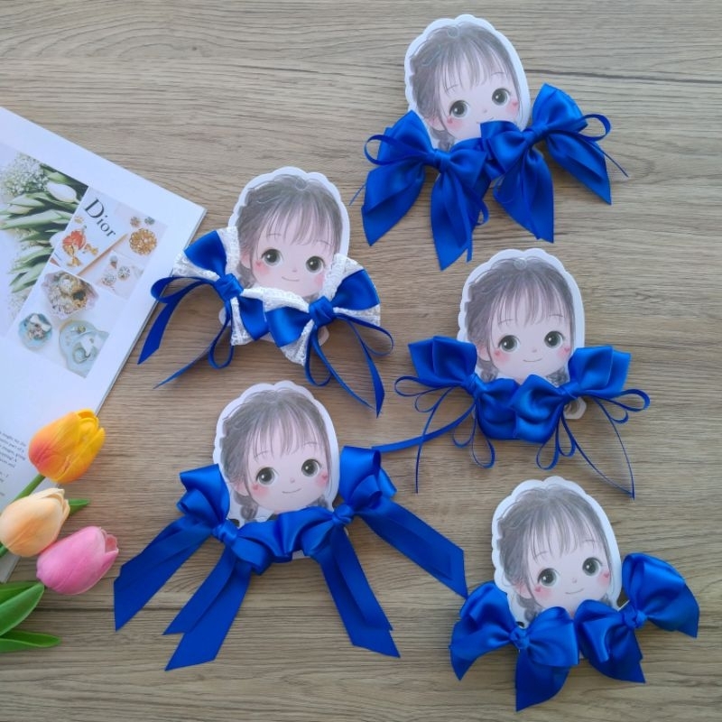 โบว์ติดผมนักเรียน🐬💦โทนสีน้ำเงิน(ราคา/1คู่)