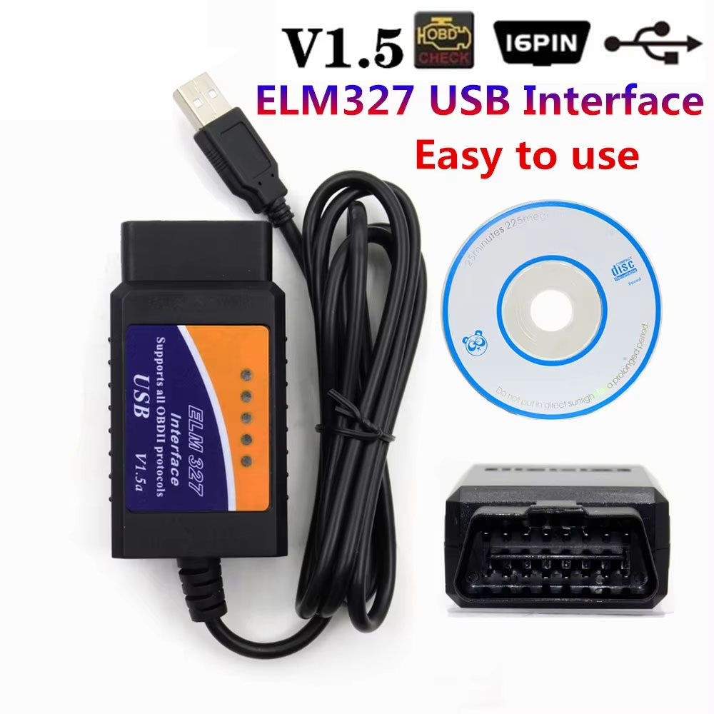 สายเคเบิลการวินิจฉัยยานยนต์รองรับโปรโตคอล OBDII ส่วนใหญ่ Super ELM327 USB 1.5 ELM 327 USB V1.5 OBD2 