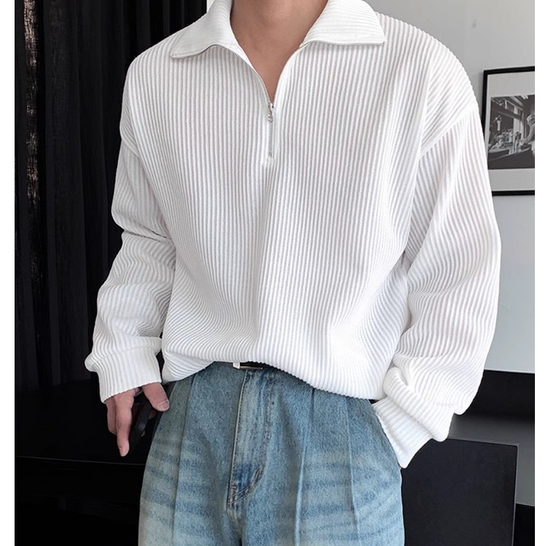 เสื้อผู้ชาย แขนยาว ผ้าลูกฟูก เสื้อโปโล กันหนาว ผ้าลูกฟูก แขนยาว ทรงหลวม สไตล์เกาหลี รูปที่ 8