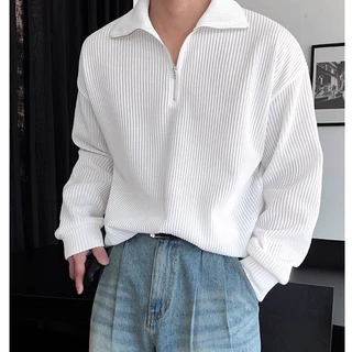 เสื้อผู้ชาย แขนยาว ผ้าลูกฟูก เสื้อโปโล กันหนาว ผ้าลูกฟูก แขนยาว ทรงหลวม สไตล์เกาหลี