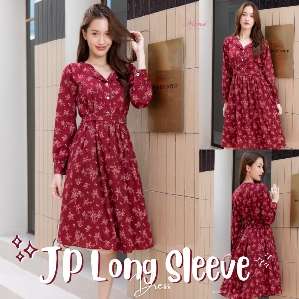 JP Long Sleeve Dress เดรสไม่ต้องรีด แขนยาว ทรงสวยใส่สบาย มีซับในทั้งชุด