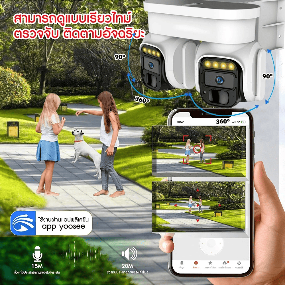 Mdudu Q2 กล้องวงจรปิดแบตเตอร์รี่ ใส่ซิม4G เลนส์คู่ Full HD 15MP หมุนคู่360องศา หน้าจอคู่ ตรวจจับมนุษย์