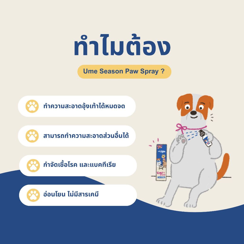 สเปรย์ทำความสะอาดอุ้งเท้าสุนัข กำจัดเชื้อโรค (แบคทีเรียและไวรัส) สุนัขคันเท้า คันตามตัว Paw Spray Ume Season Howndo - รูปที่ 2