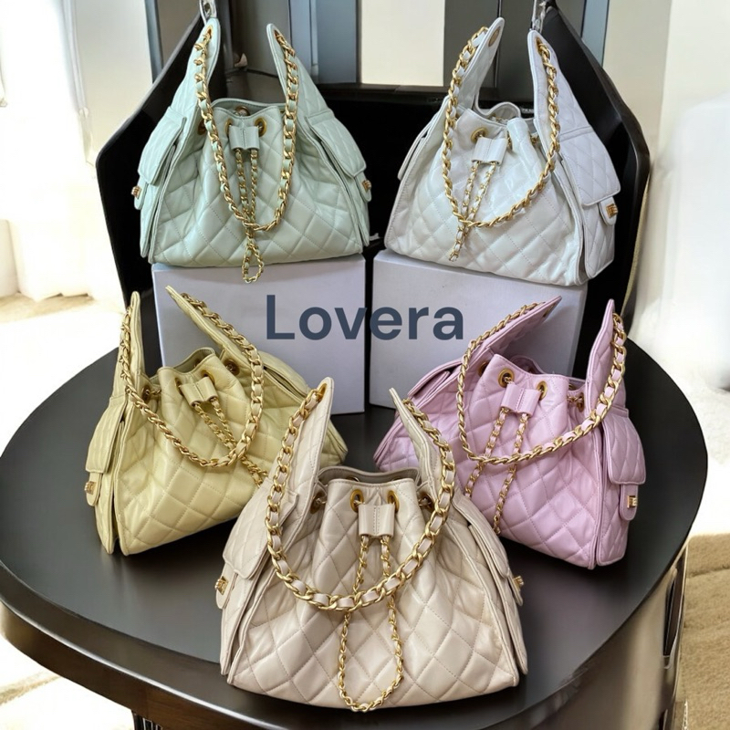 New Cherry👜 Bucket 28cm กระเป๋าหนังแกะแบรนด์Lovera