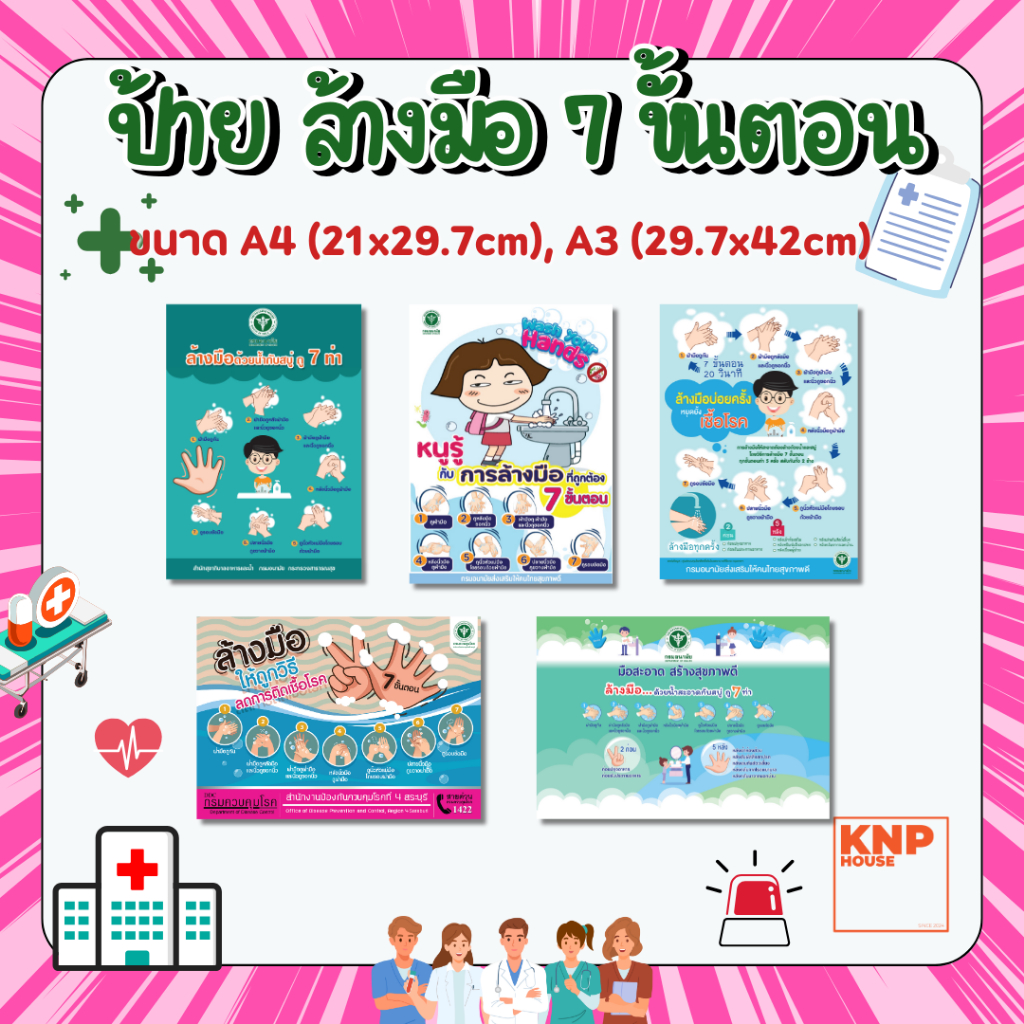 ป้าย "การล้างมือ 7 ขั้นตอน" สำหรับติดห้องน้ำ อ่างล้างมือ