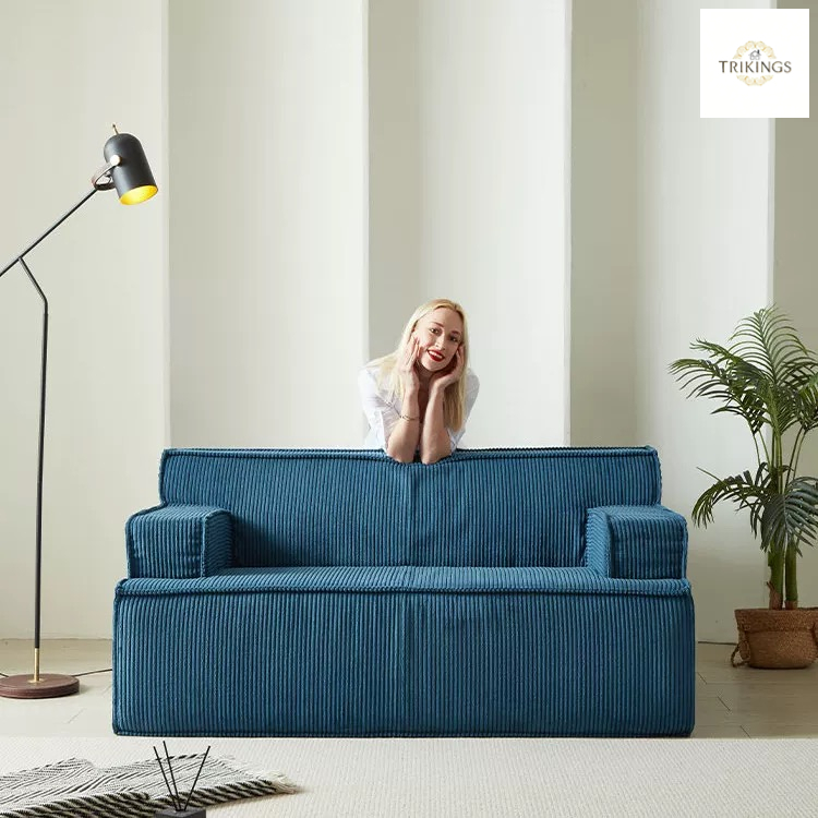 Trikings sofa minimal โซฟาผ้าสีน้ำเงิน พับเก็บได้ ขนาดกะทัดรัด เหมาะกับห้องเล็ก โซฟา