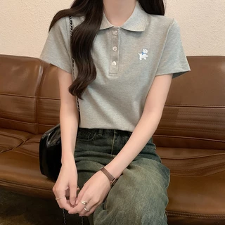 Beryl 🌻เสื้อยืดผู้หญิงแฟชั่น เสื้อโปโล สีพื้น แขนสั้น น่ารัก สไตล์เกาหลีเรียบง่าย ทรงเข้ารูป สวมใส่สบาย