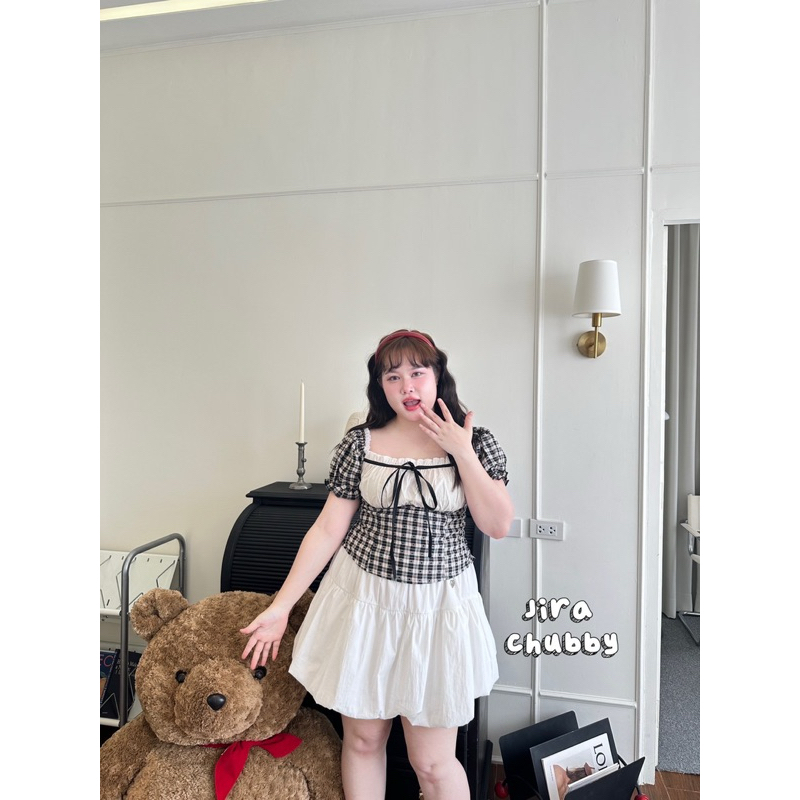 JR เสื้อสก็อตแขนตุ๊กตา polka dot 🌤️ ตรงช่วงอกแต่งด้วยโบว์น่ารักสุดๆ ไซส์ใหญ่ สาวอวบ - รูปที่ 3