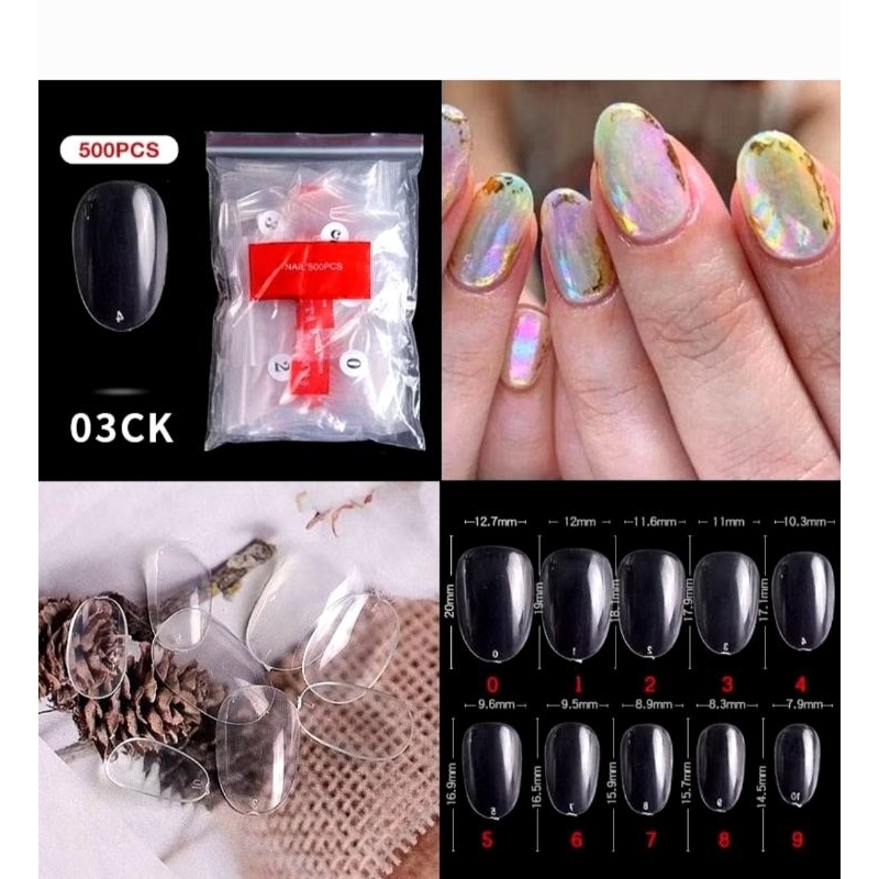 เล็บปลอม PVC ทรงเล็บอัลมอนด์ สั้นกุด (03) แบบแยกเบอร์