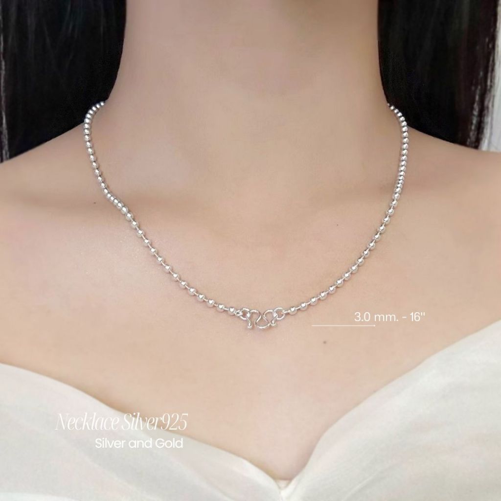 สร้อยเงินแท้92.5% ลายบอลกลม เม็ดปะคำ หนัก 1 สลึง-3 สลึงตัน ยาว 16-24 นิ้ว(เนื้อเงินแท้) : P0107 ราคา ถูกที่สุด ดีลบีเคเค แกลเลอรีภาพที่ 6