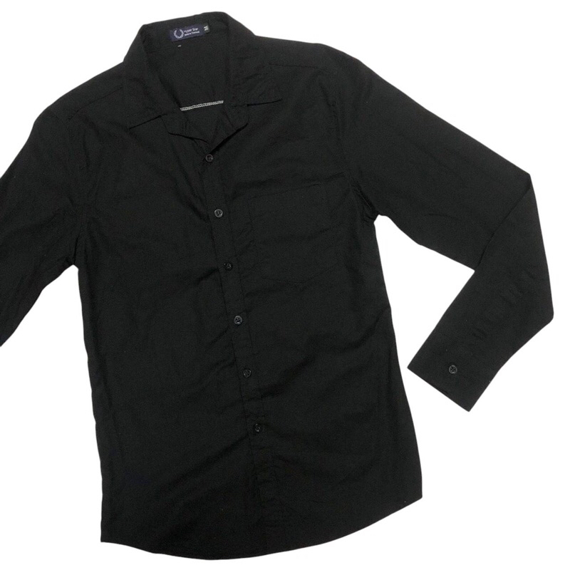 Hyper Star เสื้อเชิ้ตคอปกแขนยาวสีดำ ผ้า Oxford