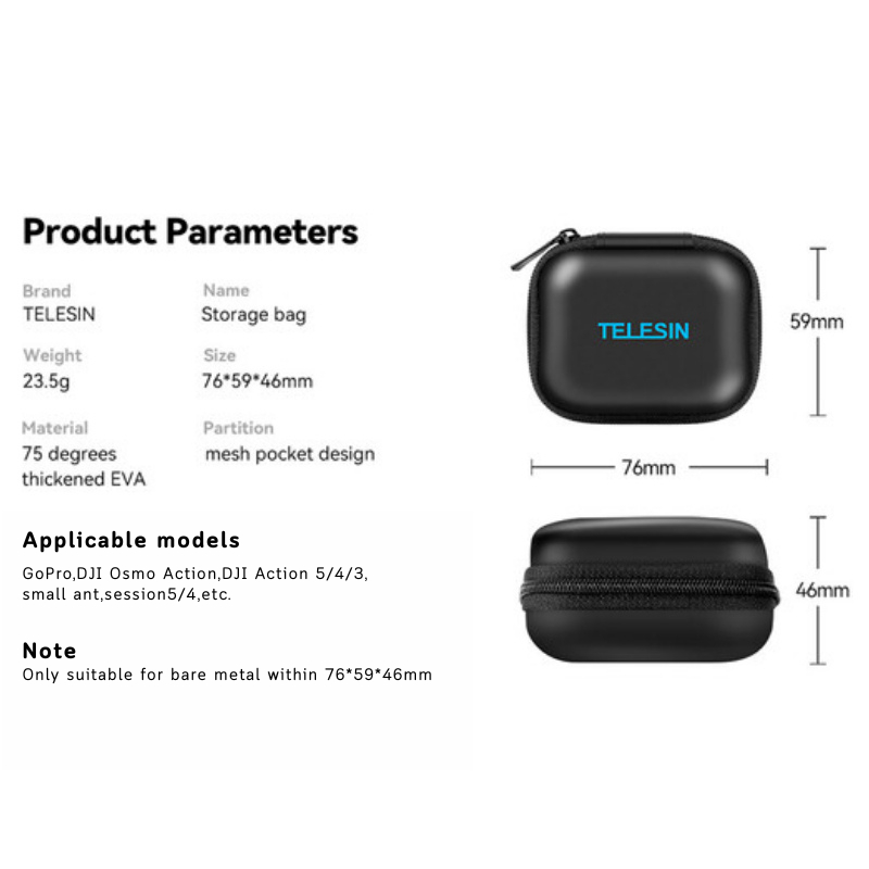 Telesin Mini Camera Bag Case for GoPro Hero 13/12/11/10/9/8/7/6/5
