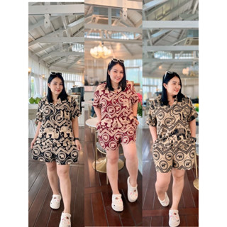 17# ชุดเซ็ทเสื้อฮาวาย+กางเกงช้างขาสั้น { สาวอวบ }