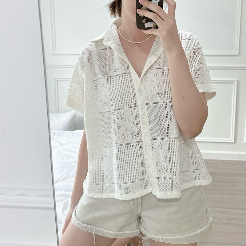 flora shirt เสื้อถักแขนสั้น อก 48“