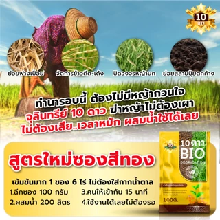 10 ดาว BIO หัวเชื้อจุลินทรีย์ สูตรเข้มข้น ย่อยสลายฟาง ข้าวดีด ข้าวเด้ง ขนาด 100 กรัม 5 ซอง