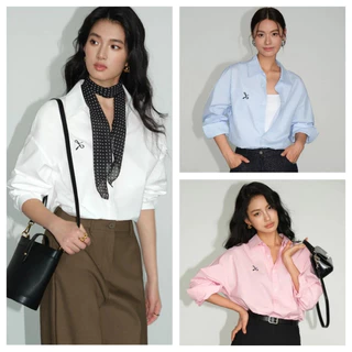 เสื้อเชิ้ตผู้หญิงแขนยาวสีทึบ สไตล์เกาหลี สบายใส่