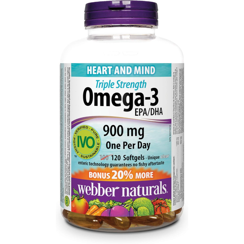 webber naturals Fish Oil OMEGA-3 Fish Oil 900mg 200 Softgels EXP：12/2026