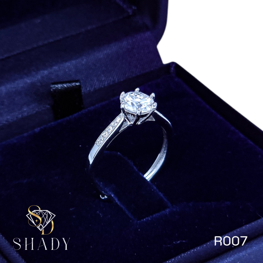 R007 แหวนเงินแท้ ประดับเพชร 0.5CT Moissanite|ชุบโรเดียม หรูหรา ไม่ลอกไม่ดำ|พร้อมใบ GRA ,กล่องLuxury