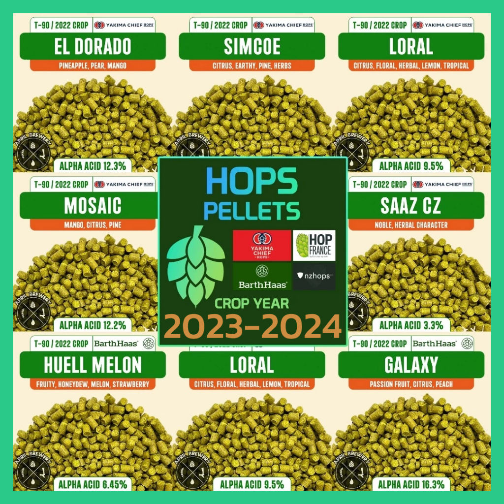 [Year 2023-2024] Hops Pellets 1oz ฮอปส์ เพลลิท ทำเบียร์​ Amarillo / Cascade / Chinook/ Citra / Mosai