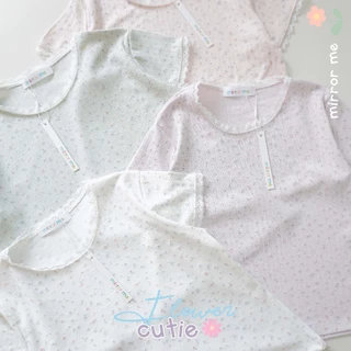 mirrorme เสื้อ Baby tee พิมพ์ลาย สีพาสเทล แต่งลูกไม้