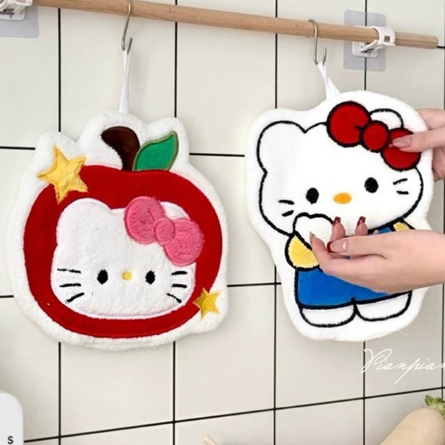พร้อมส่ง🍎 ผ้าเช็ดมือ Kitty คิตตี้ แอปเปิ้ล น่ารัก สไตล์ญี่ปุ่น แขวนไว้ในห้องน้ำ ห้องครัว ของแต่งบ้าน ผ้าขนหนู 43025