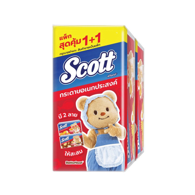 สก๊อตทาวเวลแบบแผ่น 66 แผ่น (แพ็ค2ห่อ)/(แบบเดี่ยว) ขนาดพกพา45แผ่น Scott travel 66 sheet x2 pack butterbear น้องหมีเนย