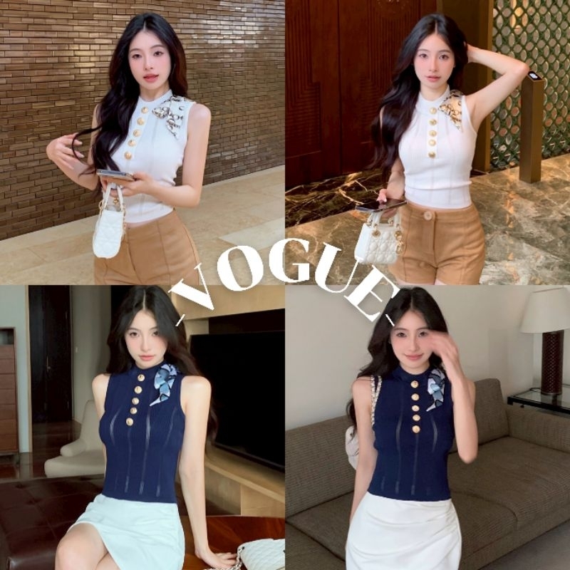 Vogue🌟พร้อมส่ง🌟 เสื้อกล้ามไหมพรม เรียบหรูดูแพง กระดุมเก๋ (W-J073)