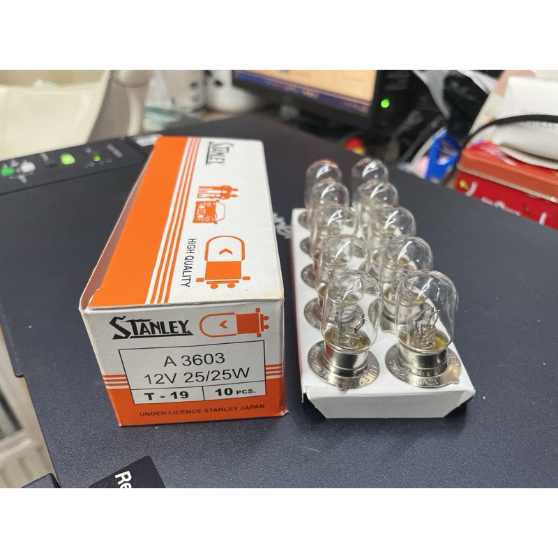 STANLEY หลอดไฟ หลอดไฟหน้า 12v25w A3603 สแตนเล่ย์ แท้ 100% แป้นเล็ก จำนวน 10 ดวง