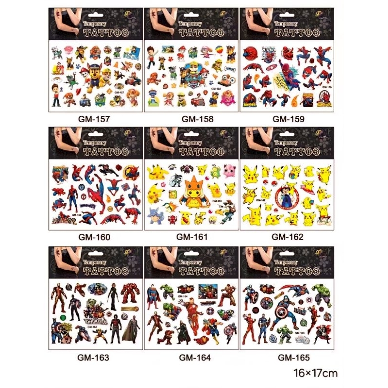 tattoo ลายการ์ตูน แทททูโปเกมอน อเวนเจอร์ คุโรมิ มายเม สไปเดอร์แมน หลายลาย แทททูรอยสัก