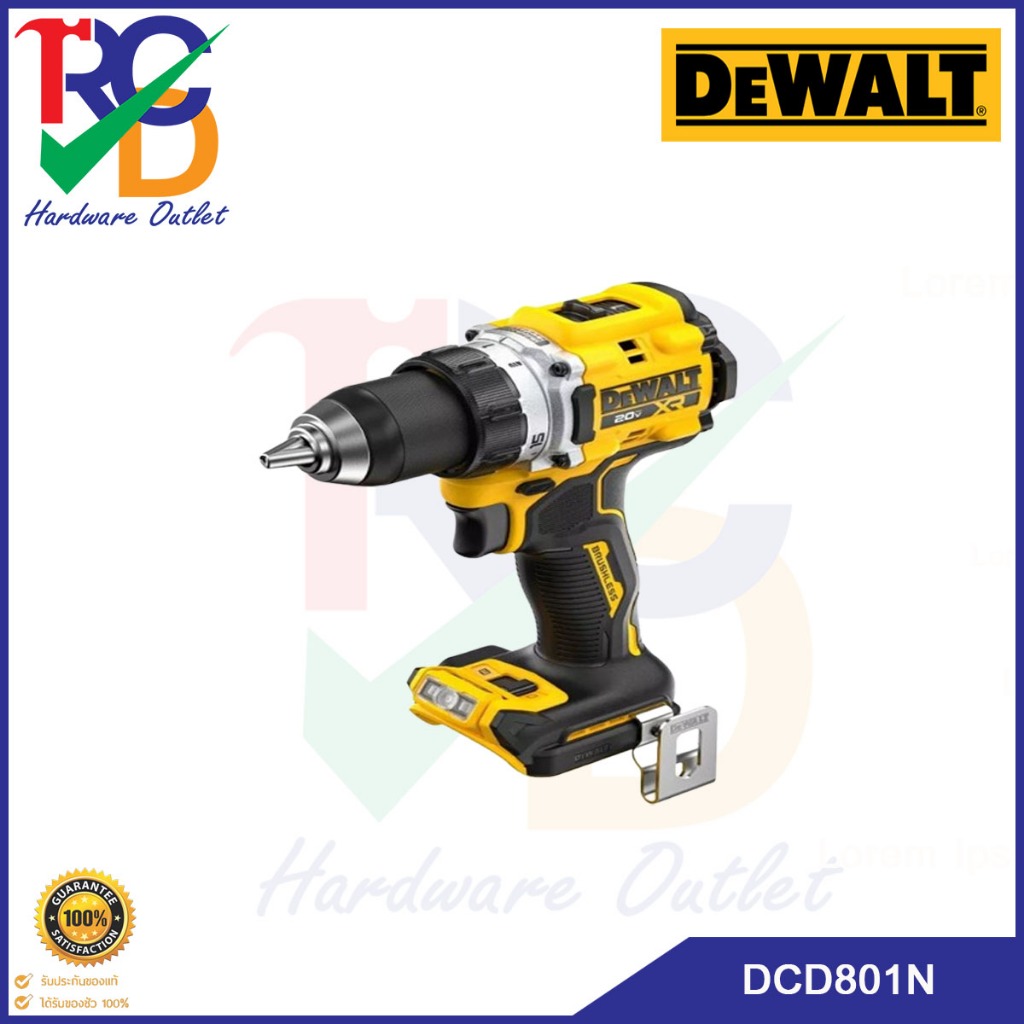 DEWALT รุ่น DCD801N-B1 สว่านไขควงไร้สายไร้แปรงถ่าน XR 20V Max เฉพาะตัวเครื่อง