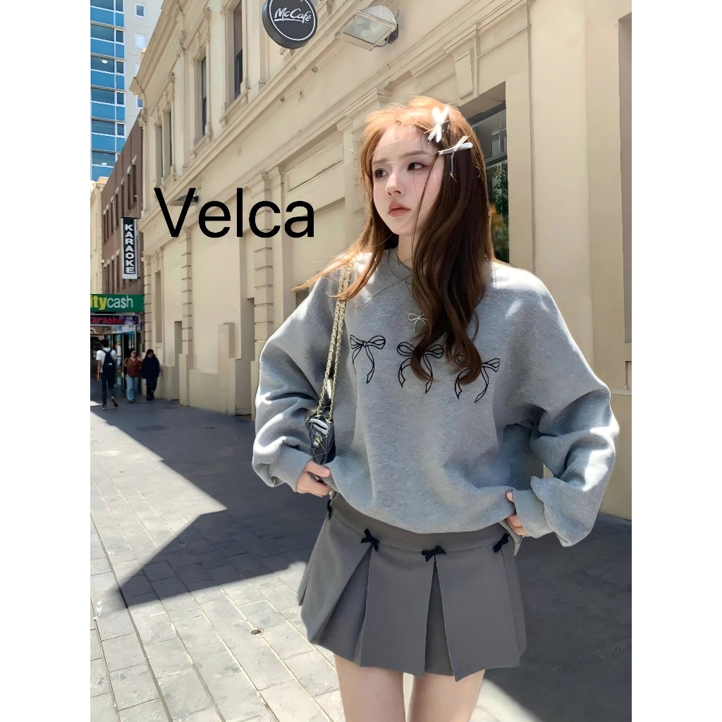 Velca พร้อมส่ง✨เสื้อแขนยาว sweatshirt แขนยาว เสื้อหนาว สเวตเตอร์ แขนยาว คอกลม ทรงหลวม แบบบาง แฟชั่นส
