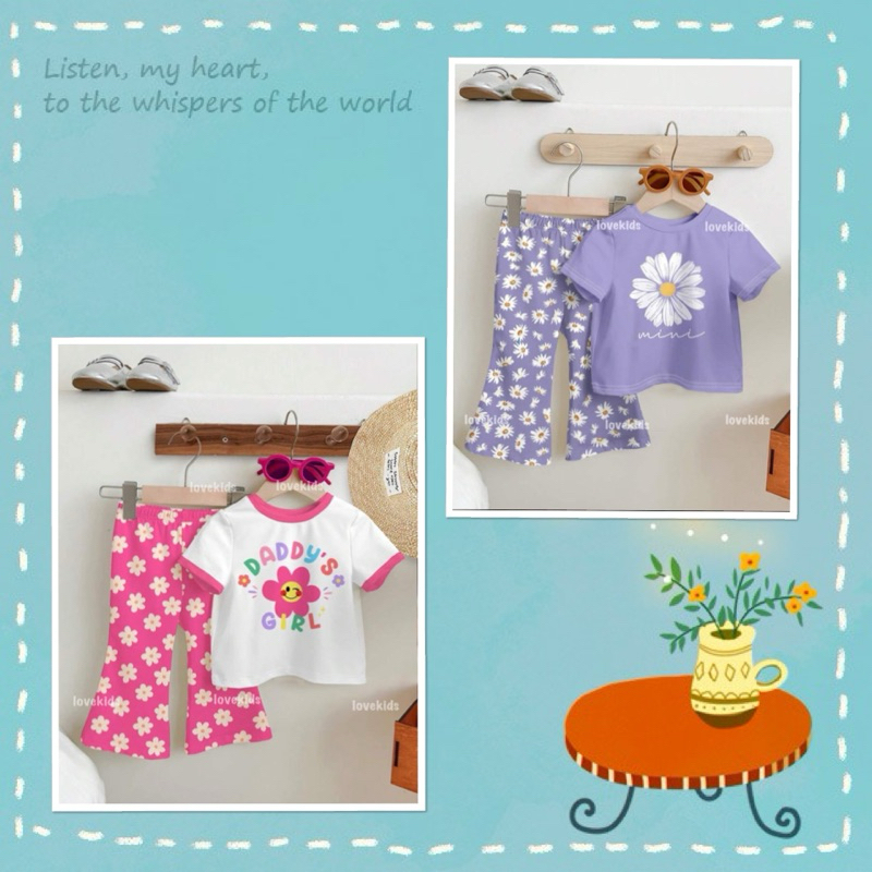 ชุดเซ็ต เสื้อ + กางเกงขาม้า summer สดใส สำหรับเด็กผู้หญิง